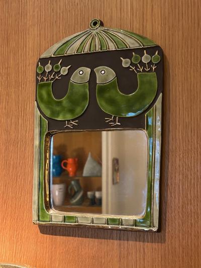 Mithe Espelt Ceramic mirror Cage by Mith Espelt France 1960s
