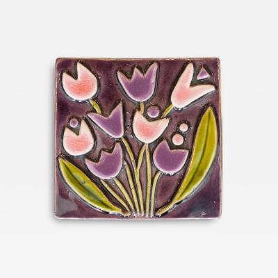 Mithe Espelt Mid Century Pink and Purple Ceramic Box with Flowers by Mith Espelt