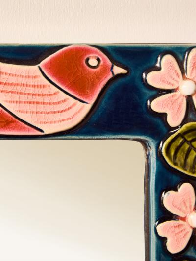 Mithe Espelt Mith Espelt Bird and Blossom Mirror in Glazed Ceramic