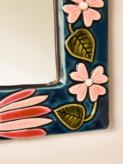 Mithe Espelt Mith Espelt Bird and Blossom Mirror in Glazed Ceramic