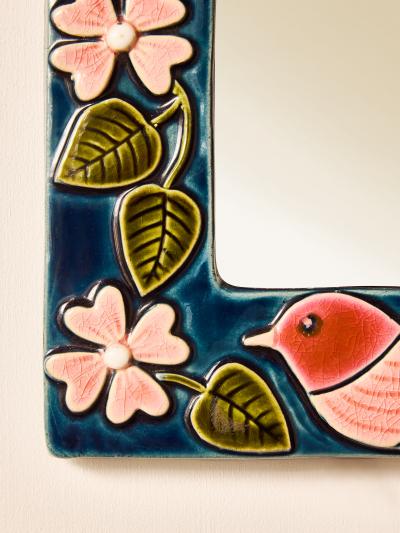 Mithe Espelt Mith Espelt Bird and Blossom Mirror in Glazed Ceramic