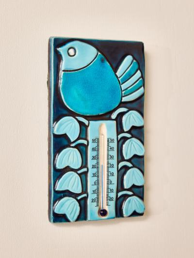 Mithe Espelt Mith Espelt Ceramic Wall Thermometer with Blue Bird Motif