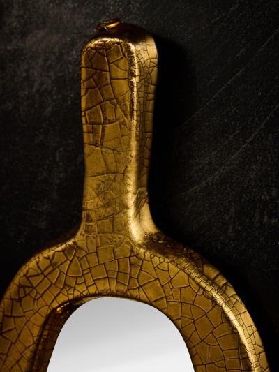 Mithe Espelt Mith Espelt Crackeled Gold Glaze Ceramic Hand Held Mirror