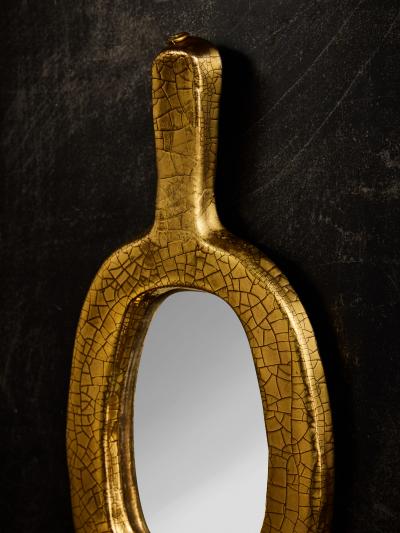 Mithe Espelt Mith Espelt Crackeled Gold Glaze Ceramic Hand Held Mirror