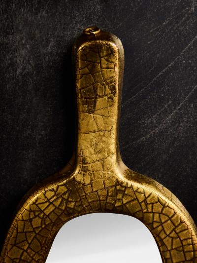 Mithe Espelt Mith Espelt Crackeled Gold Glaze Ceramic Hand Held Mirror