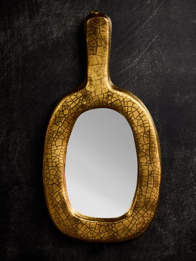 Mithe Espelt Mith Espelt Crackeled Gold Glaze Ceramic Hand Held Mirror