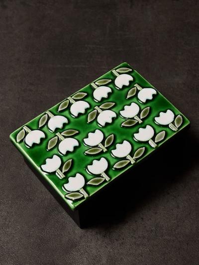 Mithe Espelt Mith Espelt Glazed Ceramic and Wood Box with Repeating Floral Pattern