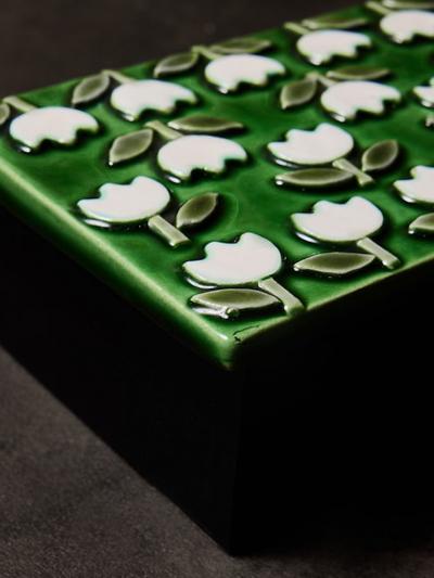 Mithe Espelt Mith Espelt Glazed Ceramic and Wood Box with Repeating Floral Pattern