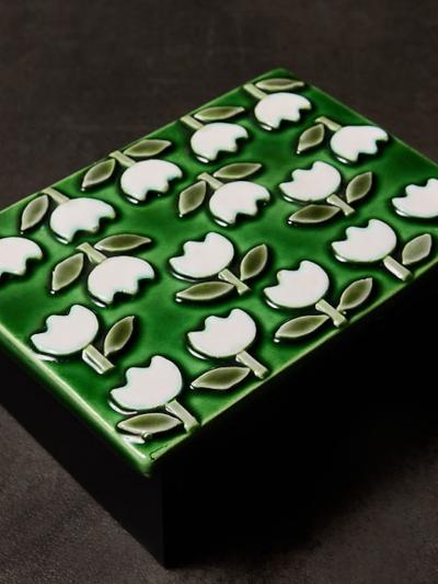 Mithe Espelt Mith Espelt Glazed Ceramic and Wood Box with Repeating Floral Pattern