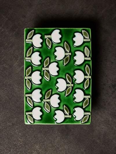 Mithe Espelt Mith Espelt Glazed Ceramic and Wood Box with Repeating Floral Pattern