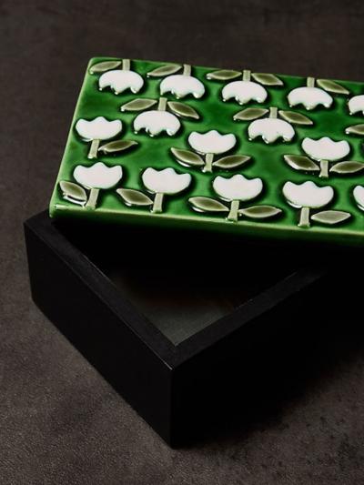 Mithe Espelt Mith Espelt Glazed Ceramic and Wood Box with Repeating Floral Pattern