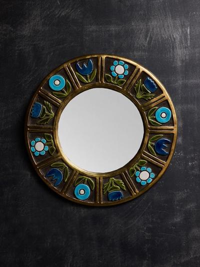 Mithe Espelt Round Mithe Espelt Ceramic Mirror with Blue Flower Decors