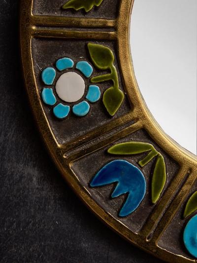 Mithe Espelt Round Mithe Espelt Ceramic Mirror with Blue Flower Decors