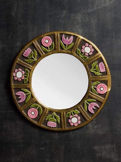 Mithe Espelt Round Mithe Espelt Ceramic Mirror with Flower Decors