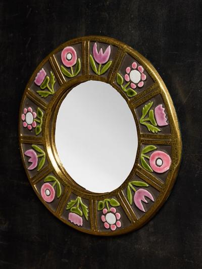 Mithe Espelt Round Mithe Espelt Ceramic Mirror with Flower Decors