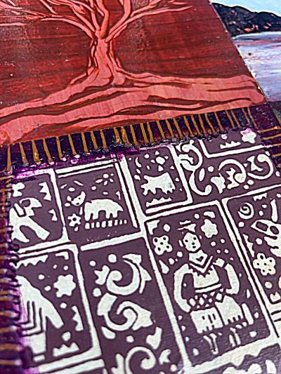 Mixed Media on Wood Block Paintings by Artist Cat Tesla Set of 4