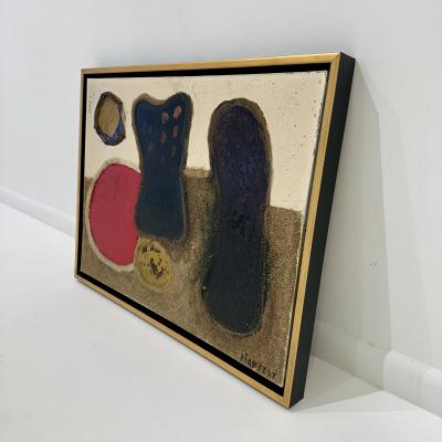 Mixed media abstract composition on canvas by Jean Piaubert France 1960s 