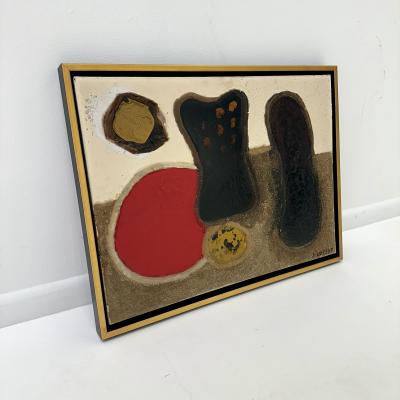 Mixed media abstract composition on canvas by Jean Piaubert France 1960s 