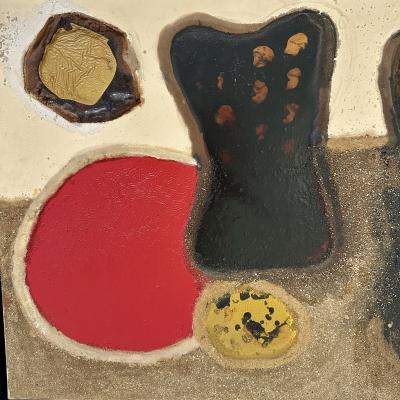 Mixed media abstract composition on canvas by Jean Piaubert France 1960s 