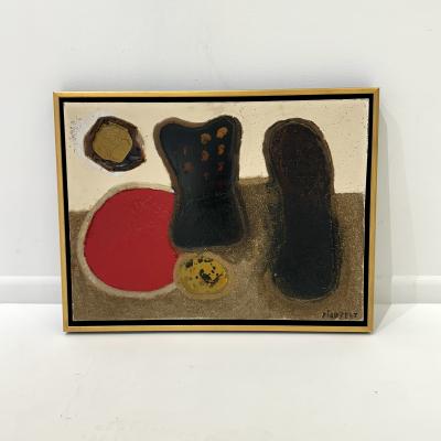 Mixed media abstract composition on canvas by Jean Piaubert France 1960s 