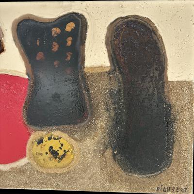 Mixed media abstract composition on canvas by Jean Piaubert France 1960s 