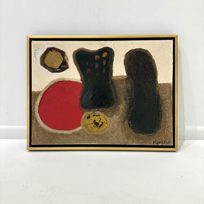 Mixed media abstract composition on canvas by Jean Piaubert France 1960s 