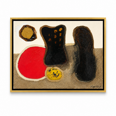 Mixed media abstract composition on canvas by Jean Piaubert France 1960s 