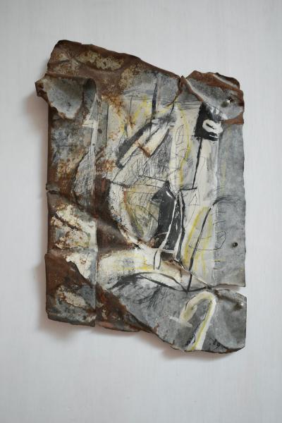 Mixed media artwork painting on metal by Gen 1980s 