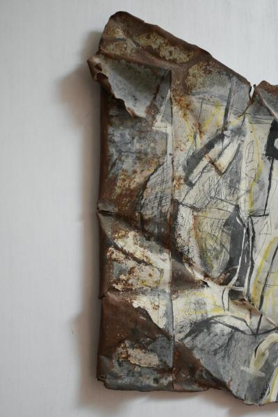 Mixed media artwork painting on metal by Gen 1980s 