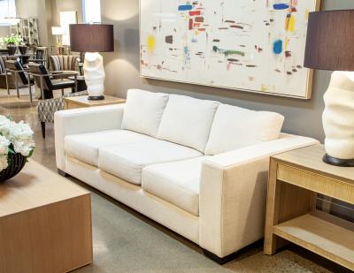 Modern 3 Seater Sofa in Cream Textured Fabric