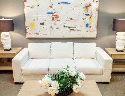 Modern 3 Seater Sofa in Cream Textured Fabric