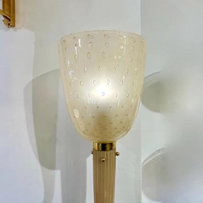 Modern Art Deco Style Beige Gold Frosted White Murano Glass Round Wall Lights