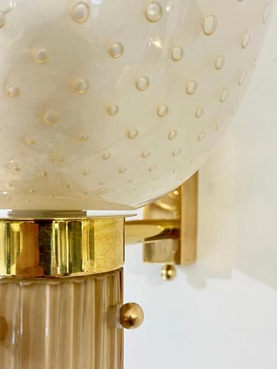 Modern Art Deco Style Beige Gold Frosted White Murano Glass Round Wall Lights