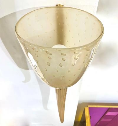 Modern Art Deco Style Beige Gold Frosted White Murano Glass Round Wall Lights