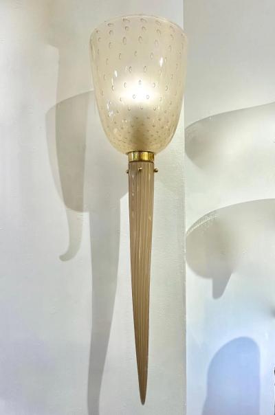 Modern Art Deco Style Beige Gold Frosted White Murano Glass Round Wall Lights