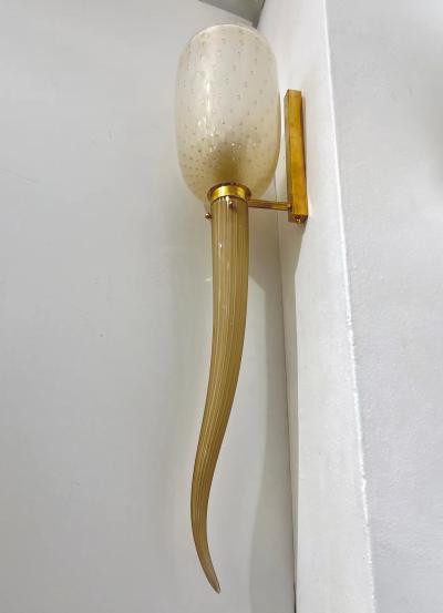 Modern Art Deco Style Beige Gold Frosted White Murano Glass Round Wall Lights