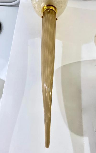 Modern Art Deco Style Beige Gold Frosted White Murano Glass Round Wall Lights