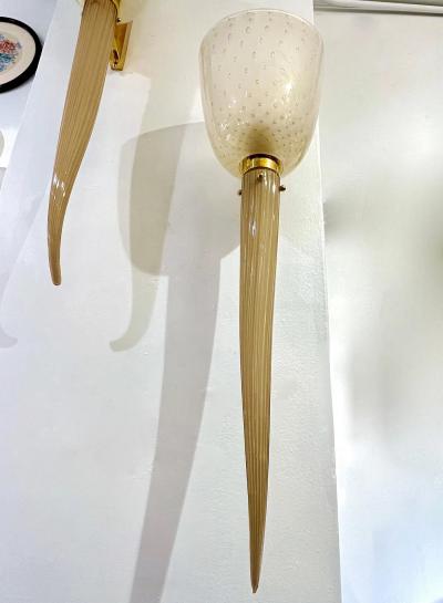 Modern Art Deco Style Beige Gold Frosted White Murano Glass Round Wall Lights