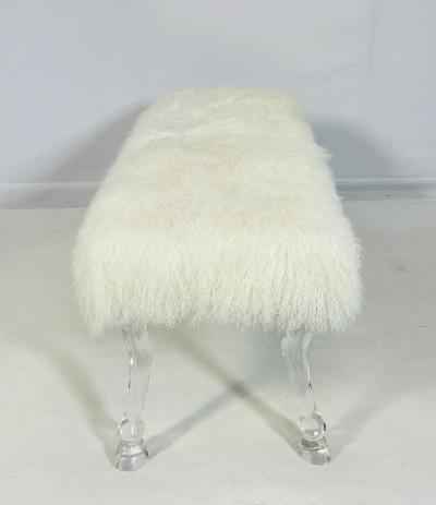 Modern Bench With Lucite Hooved Legs Mongolian Fur Upholstery
