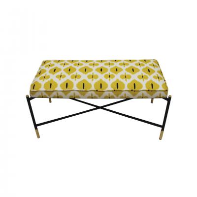 Modern Black Lacquered Iron and Patterned Fabric 1970s Italian Stool