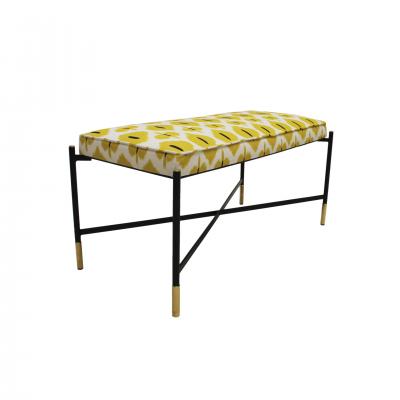 Modern Black Lacquered Iron and Patterned Fabric 1970s Italian Stool