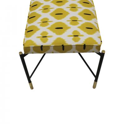 Modern Black Lacquered Iron and Patterned Fabric 1970s Italian Stool