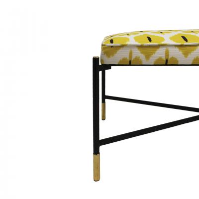 Modern Black Lacquered Iron and Patterned Fabric 1970s Italian Stool