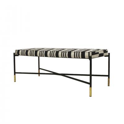 Modern Black Lacquered Iron and Patterned Fabric 1970s Italian Stool