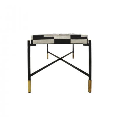 Modern Black Lacquered Iron and Patterned Fabric 1970s Italian Stool
