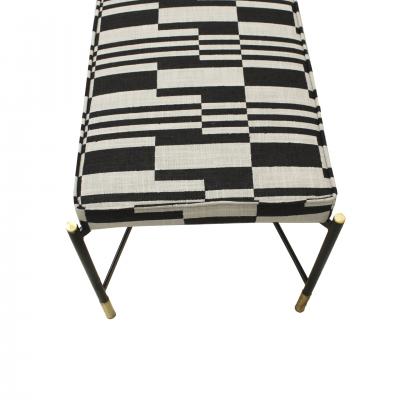 Modern Black Lacquered Iron and Patterned Fabric 1970s Italian Stool