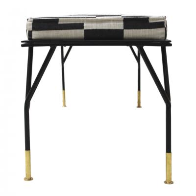 Modern Black Lacquered Iron and Patterned Fabric 1970s Italian Stool