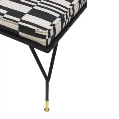 Modern Black Lacquered Iron and Patterned Fabric 1970s Italian Stool
