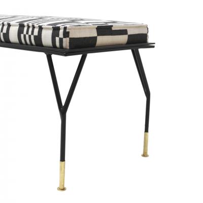 Modern Black Lacquered Iron and Patterned Fabric 1970s Italian Stool