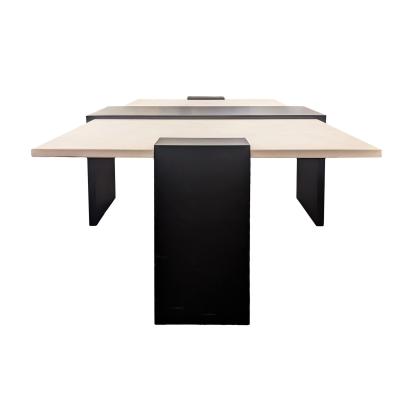 Modern Black Steel and Limestone Offset Cocktail Table